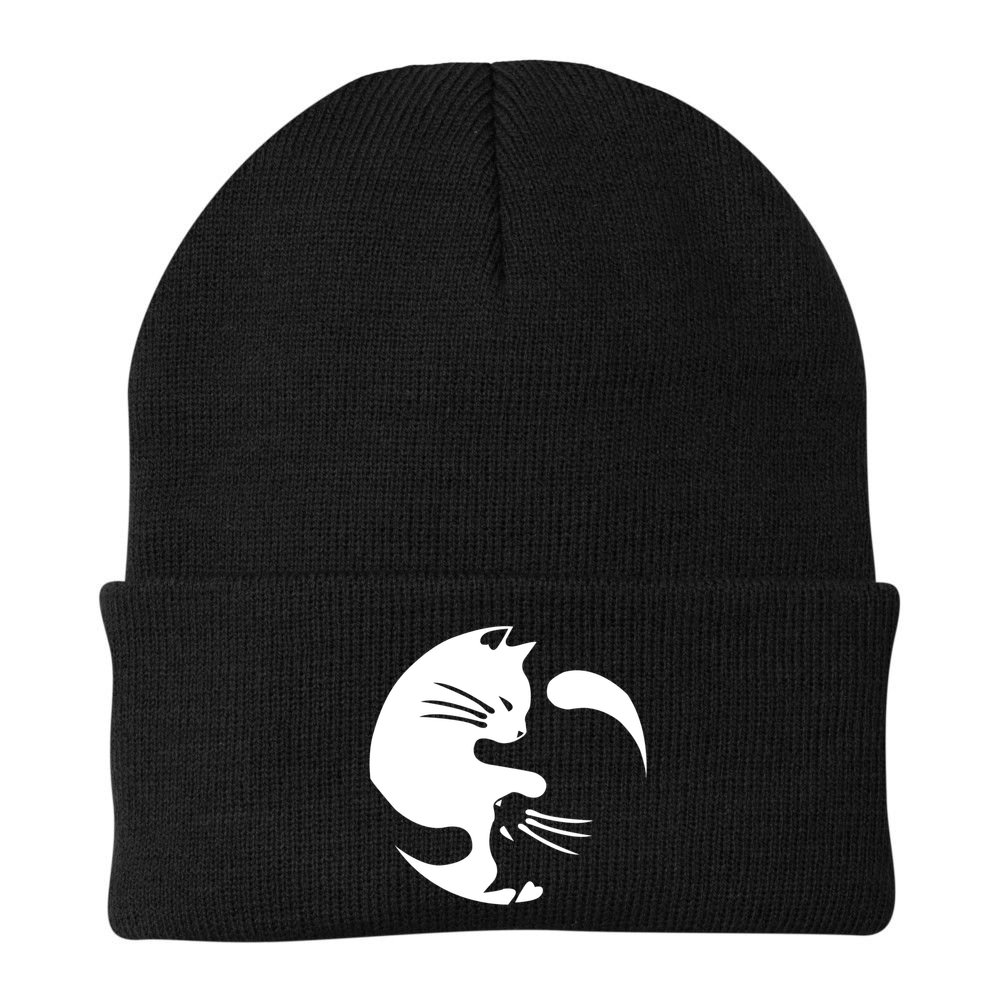 Cat Yin Yang Peace Loving Interconnected Great Gift Idea Meaningful Gift Beanie