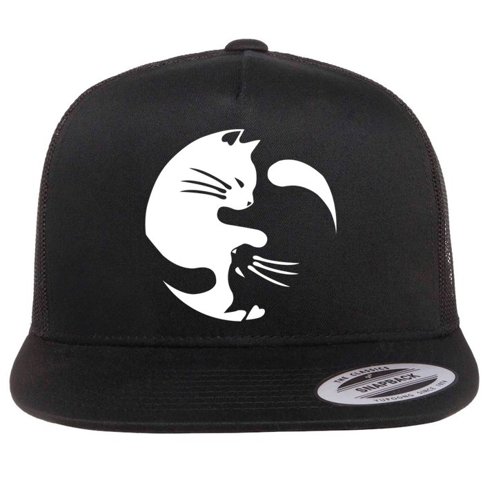 Cat Yin Yang Peace Loving Interconnected Great Gift Idea Meaningful Gift Flat Bill Trucker Hat