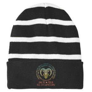 Capricorn Zodiac Astrology Horoscope Birthday Sun Sign Striped Beanie with Solid Band