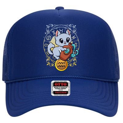 Cat Zodiac Aquarius Horoscope Astrology Gift High Crown Mesh Back Trucker Hat