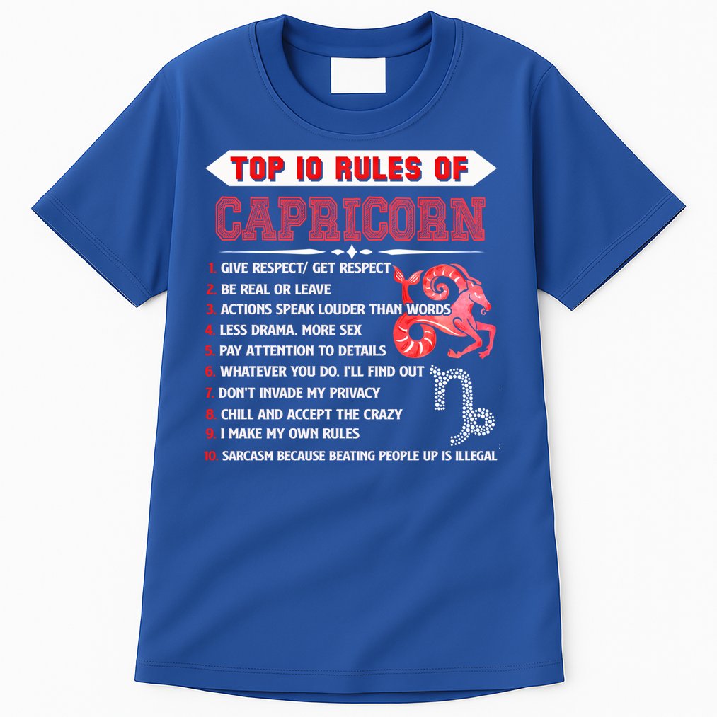 Capricorn Zodiac Birthday Top 10 Rules Of Capricorn Funny Cool Gift Tall T-Shirt