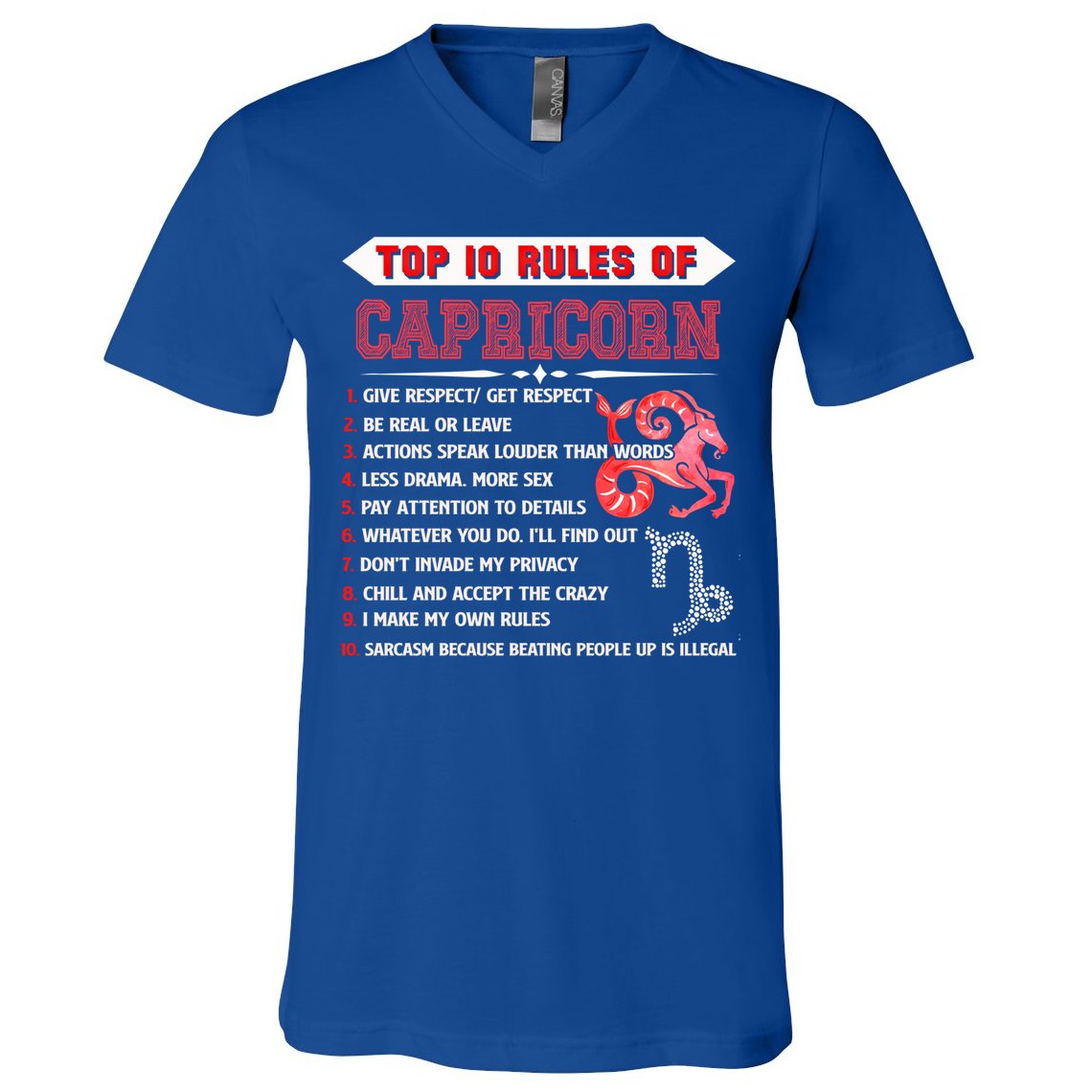 Capricorn Zodiac Birthday Top 10 Rules Of Capricorn Funny Cool Gift V-Neck T-Shirt