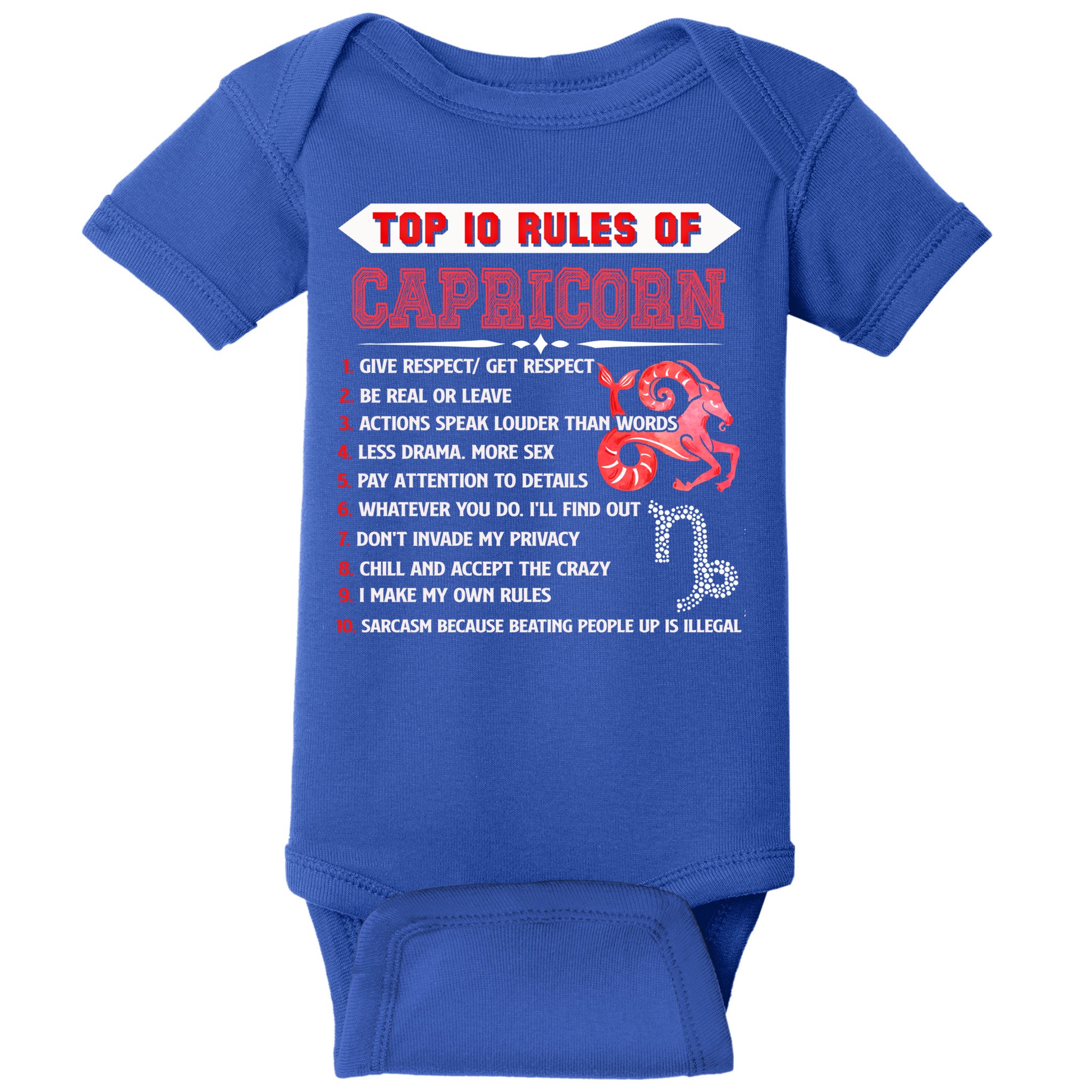 Capricorn Zodiac Birthday Top 10 Rules Of Capricorn Funny Cool Gift Baby Bodysuit