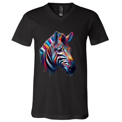Colorful Zebra Dripping V-Neck T-Shirt