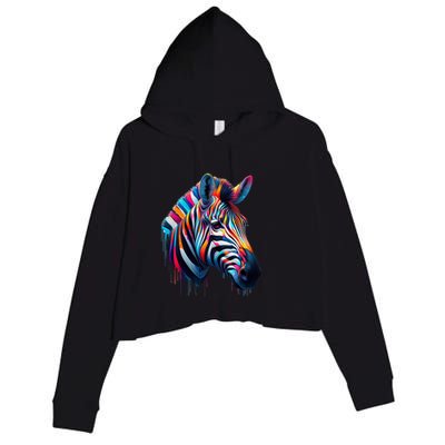 Colorful Zebra Dripping Crop Fleece Hoodie