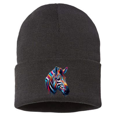 Colorful Zebra Dripping Sustainable Knit Beanie