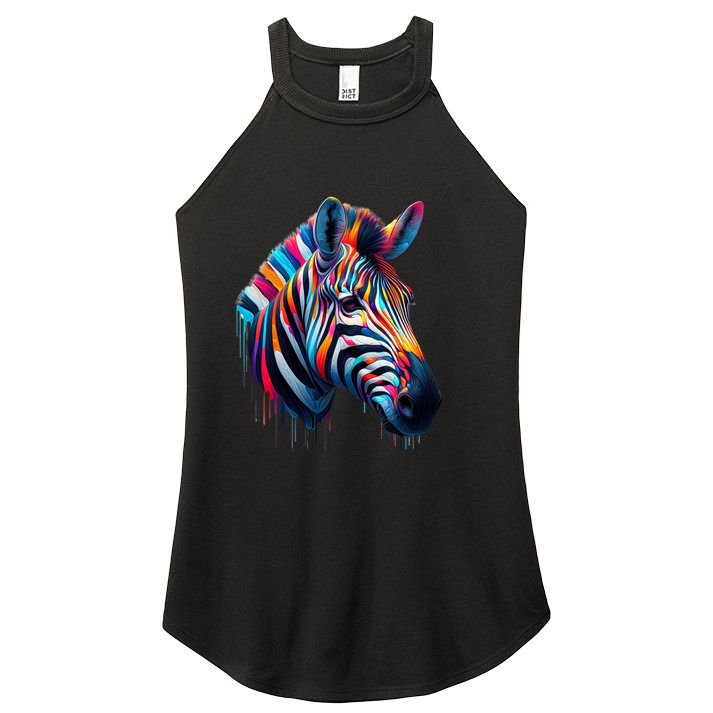 Colorful Zebra Dripping Women's Perfect Tri Rocker Tank