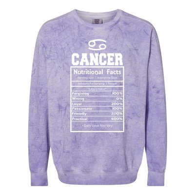 Cancer Zodiac Funny Nutritional Facts Astrology Cool Gift Colorblast Crewneck Sweatshirt