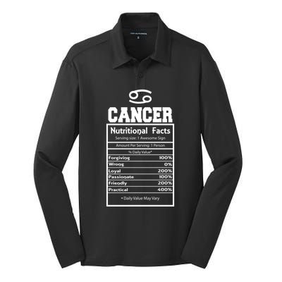 Cancer Zodiac Funny Nutritional Facts Astrology Cool Gift Silk Touch Performance Long Sleeve Polo