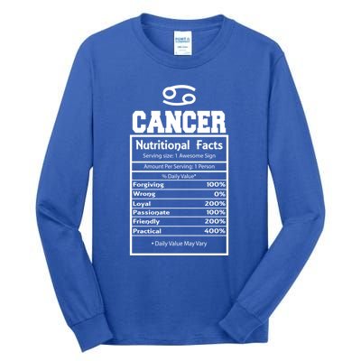 Cancer Zodiac Funny Nutritional Facts Astrology Cool Gift Tall Long Sleeve T-Shirt