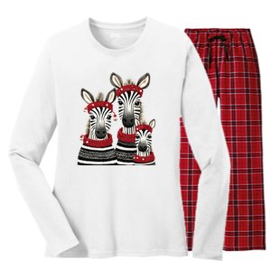 Christmas Zebra Family Matching Outfit Women's Long Sleeve Flannel Pajama Set 