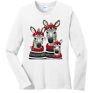 Christmas Zebra Family Matching Outfit Ladies Long Sleeve Shirt