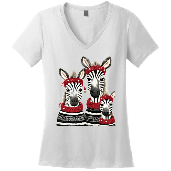 Christmas Zebra Family Matching Outfit Women's V-Neck T-Shirt