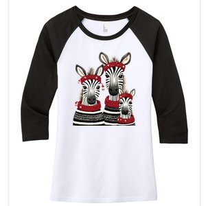 Christmas Zebra Family Matching Outfit Women's Tri-Blend 3/4-Sleeve Raglan Shirt