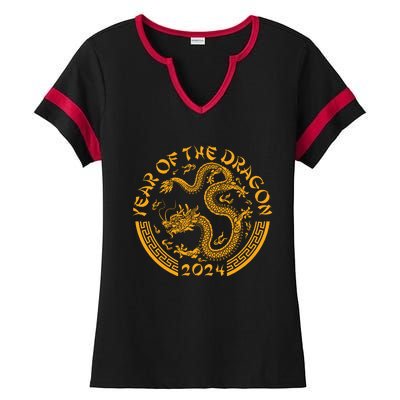 Chinese Zodiac New Year Of The Dragon Lunar 2024 Ladies Halftime Notch Neck Tee