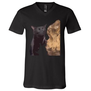 Cats Zoning Out Meme V-Neck T-Shirt