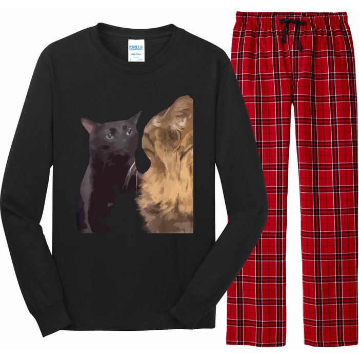 Cats Zoning Out Meme Long Sleeve Pajama Set