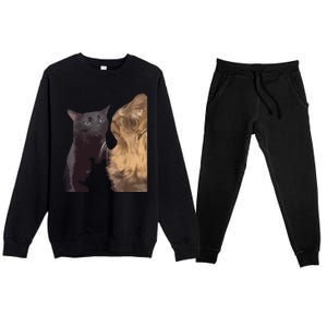 Cats Zoning Out Meme Premium Crewneck Sweatsuit Set