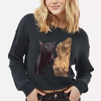 Cat Zoning Out Meme Popular Internet Meme Cropped Pullover Crew