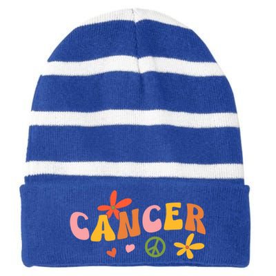 Cancer Zodiac Sign 70s Hippie Style Gift Striped Beanie with Solid Band