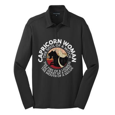 Capricorn Zodiac Sign Birthday December January Month Funny Silk Touch Performance Long Sleeve Polo