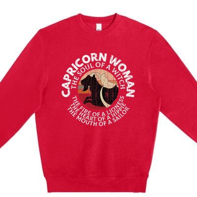 Capricorn Zodiac Sign Birthday December January Month Funny Premium Crewneck Sweatshirt