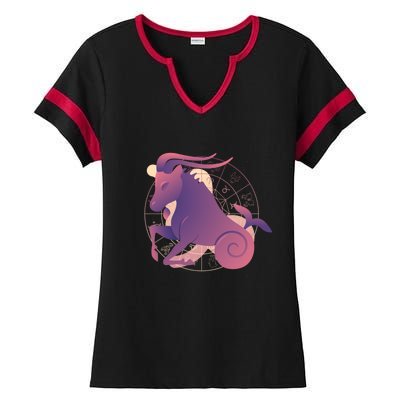 Capricorn Zodiac Sign Astrology Horoscope Logo Funny Gift Ladies Halftime Notch Neck Tee