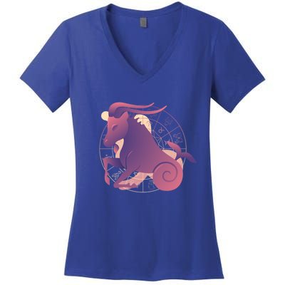 Capricorn Zodiac Sign Astrology Horoscope Logo Funny Gift Women's V-Neck T-Shirt