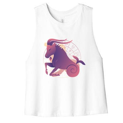 Capricorn Zodiac Sign Astrology Horoscope Logo Funny Gift Women's Racerback Cropped Tank