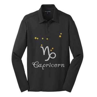 Capricorn Zodiac Sign Constellation Astrology Silk Touch Performance Long Sleeve Polo