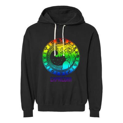 Capricorn Zodiac Sign Rainbow December January Birthday Garment-Dyed Fleece Hoodie