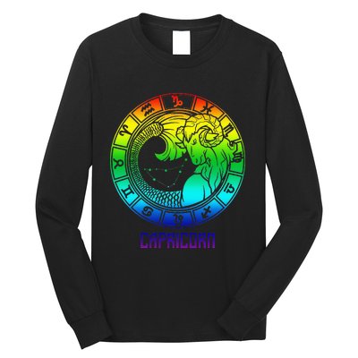 Capricorn Zodiac Sign Rainbow December January Birthday Long Sleeve Shirt