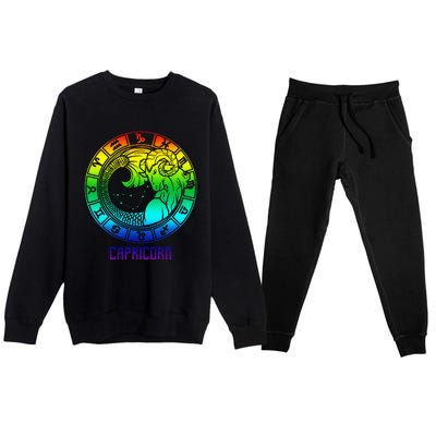 Capricorn Zodiac Sign Rainbow December January Birthday Premium Crewneck Sweatsuit Set