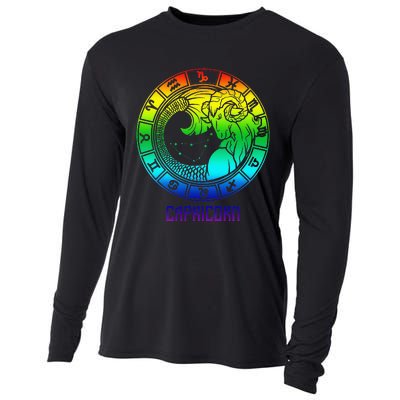 Capricorn Zodiac Sign Rainbow December January Birthday Cooling Performance Long Sleeve Crew