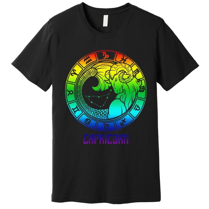 Capricorn Zodiac Sign Rainbow December January Birthday Premium T-Shirt