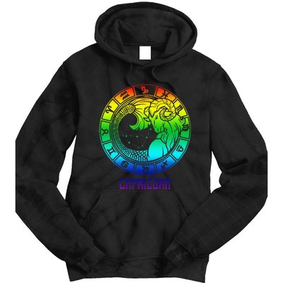 Capricorn Zodiac Sign Rainbow December January Birthday Tie Dye Hoodie