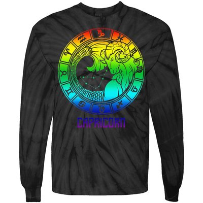 Capricorn Zodiac Sign Rainbow December January Birthday Tie-Dye Long Sleeve Shirt