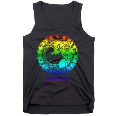 Capricorn Zodiac Sign Rainbow December January Birthday Tank Top