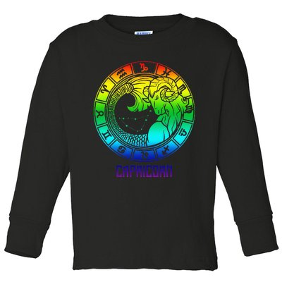 Capricorn Zodiac Sign Rainbow December January Birthday Toddler Long Sleeve Shirt