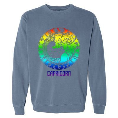 Capricorn Zodiac Sign Rainbow December January Birthday Garment-Dyed Sweatshirt