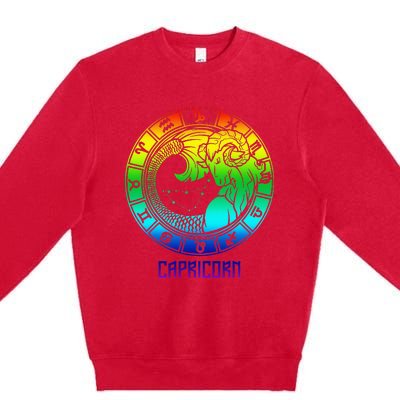 Capricorn Zodiac Sign Rainbow December January Birthday Premium Crewneck Sweatshirt