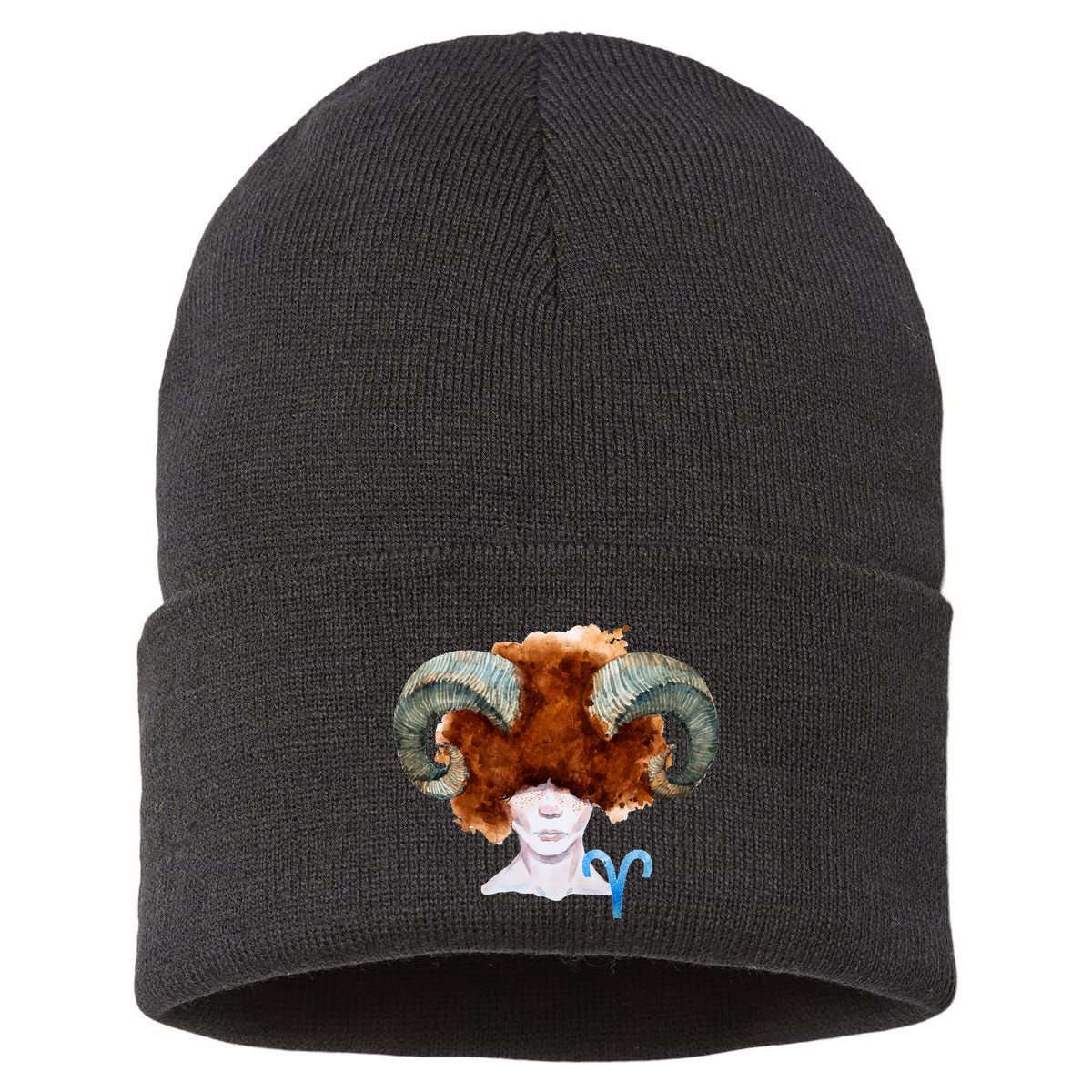 Capricorn. Zodiac Sign Watercolor Illustration Sustainable Knit Beanie