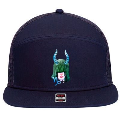 Capricorn Zodiac Sign Watercolor Illustration 7 Panel Mesh Trucker Snapback Hat