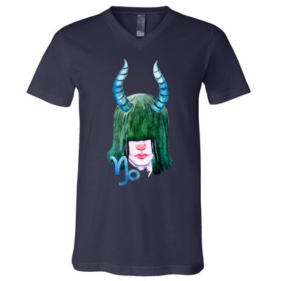 Capricorn Zodiac Sign Watercolor Illustration V-Neck T-Shirt