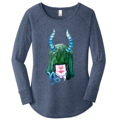 Capricorn Zodiac Sign Watercolor Illustration Women's Perfect Tri Tunic Long Sleeve Shirt