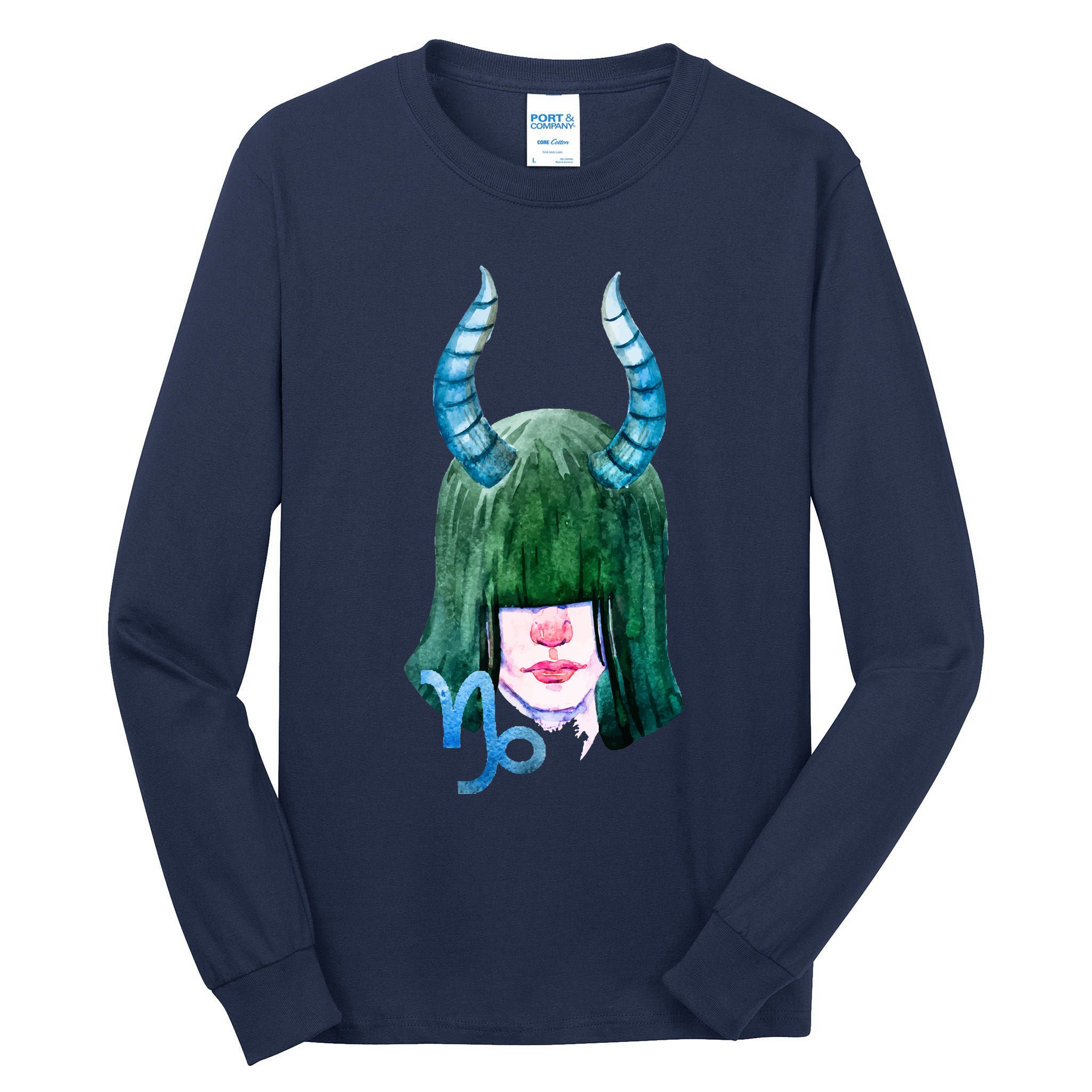 Capricorn Zodiac Sign Watercolor Illustration Tall Long Sleeve T-Shirt