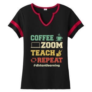 Coffee Zoom Teach Repeat Retro Teacher Distance Learning Gift Ladies Halftime Notch Neck Tee