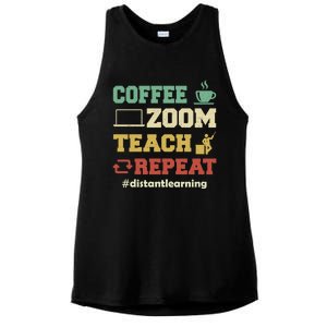 Coffee Zoom Teach Repeat Retro Teacher Distance Learning Gift Ladies PosiCharge Tri-Blend Wicking Tank