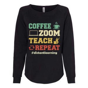 Coffee Zoom Teach Repeat Retro Teacher Distance Learning Gift Womens California Wash Sweatshirt