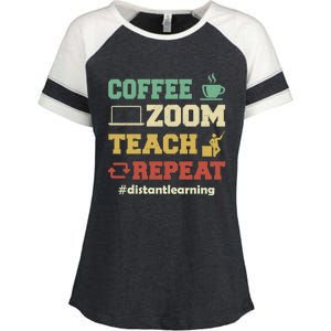 Coffee Zoom Teach Repeat Retro Teacher Distance Learning Gift Enza Ladies Jersey Colorblock Tee